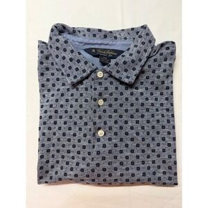 Brooks Brothers Mens XXL Polo Shirt Blue Linen Cotton Original Fit Geometric